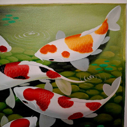 Quadro etnico dipinto carpe Koi olio su tela