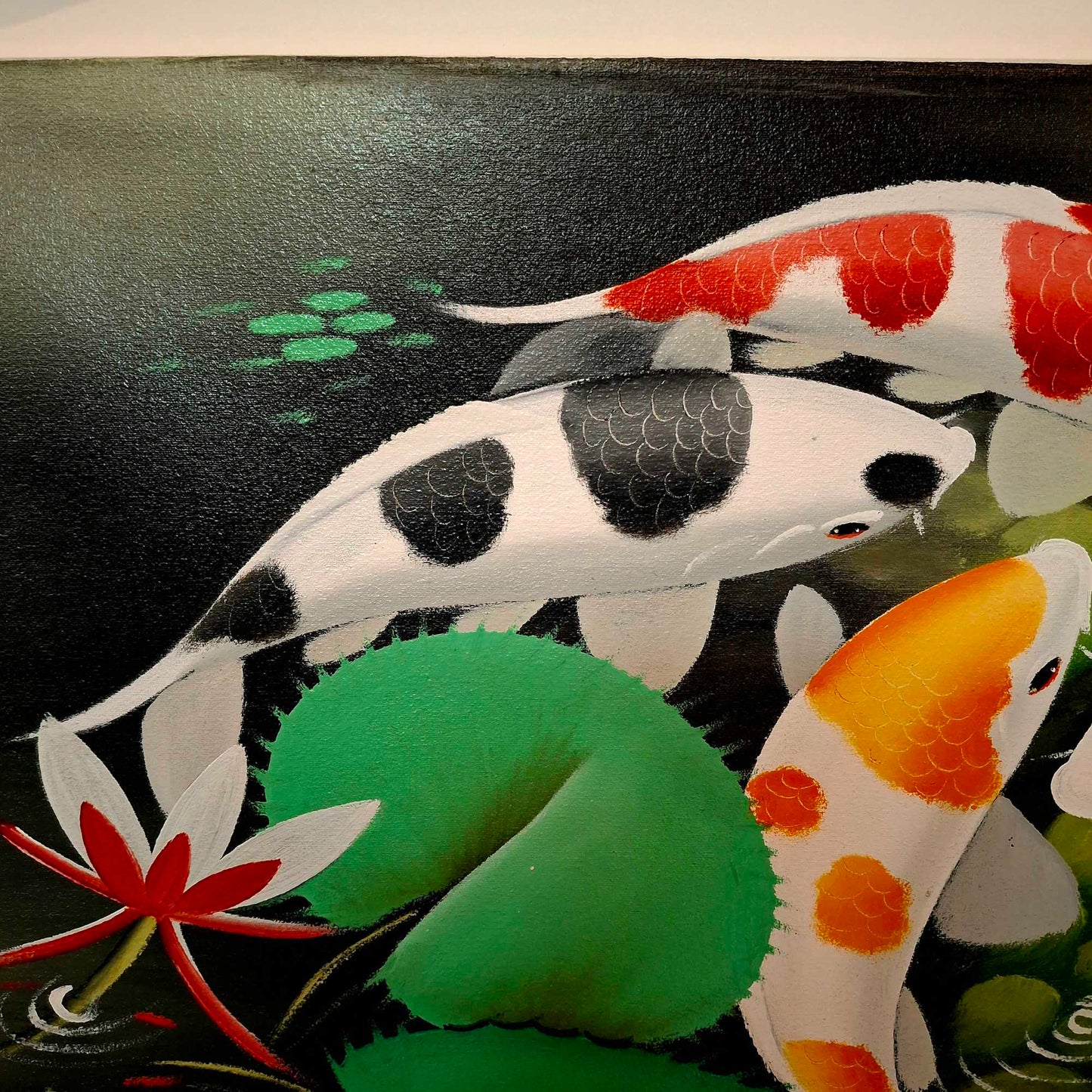 Quadro etnico dipinto carpe Koi olio su tela