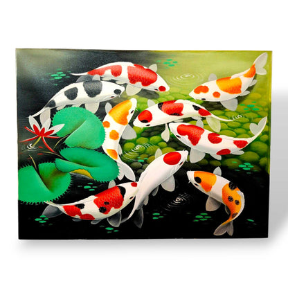 Quadro etnico dipinto carpe Koi olio su tela