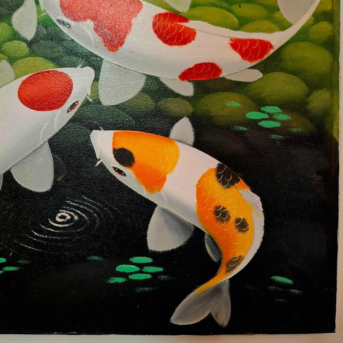 Quadro etnico laghetto dipinto carpe Koi