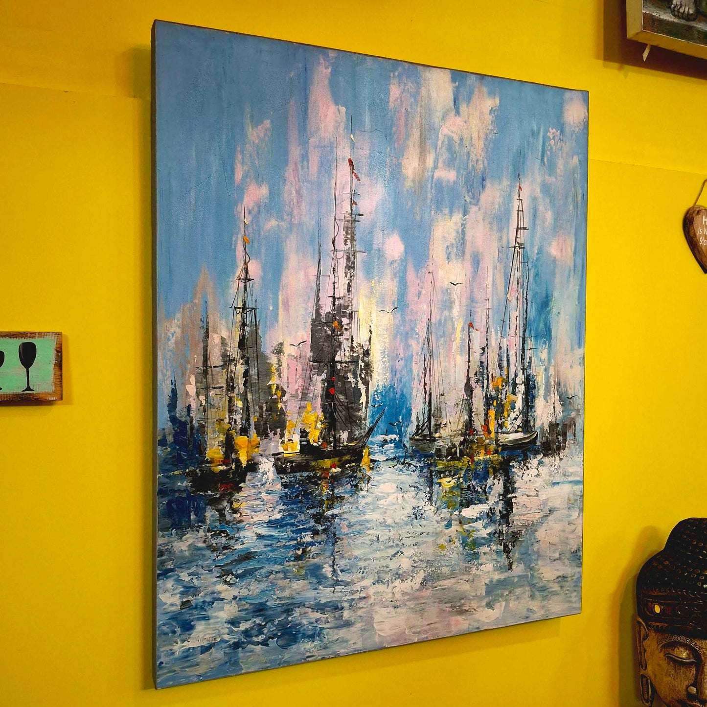Quadro etnico marino dipinto imbarcazioni