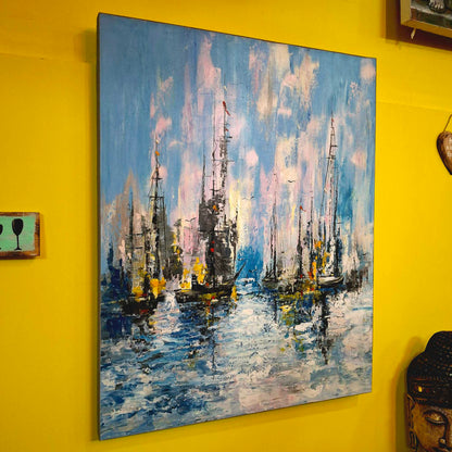 Quadro etnico marino dipinto imbarcazioni