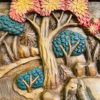 Panneau décoratif avec frise d'éléphants en bois massif
