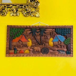 Pannello decorativo paesaggio orientale in legno