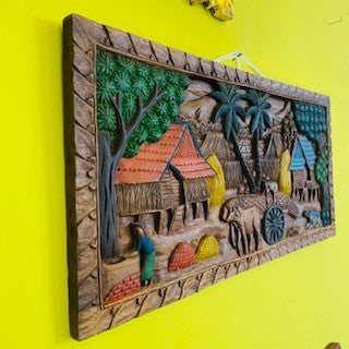 Pannello decorativo paesaggio orientale in legno