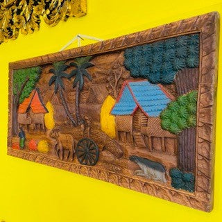 Panneau décoratif en bois représentant un paysage oriental