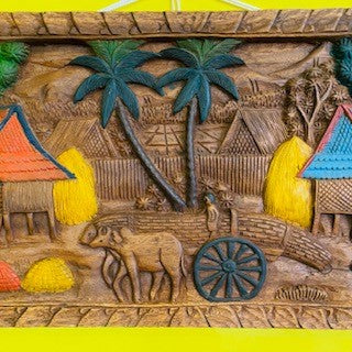 Pannello decorativo paesaggio orientale in legno
