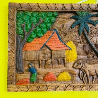 Pannello decorativo paesaggio orientale in legno