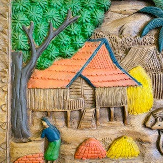 Pannello decorativo paesaggio orientale in legno