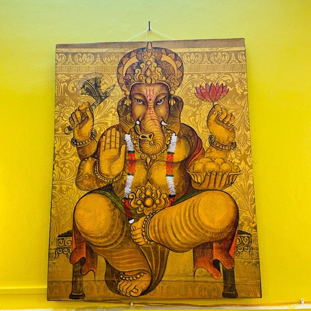 Peinture ethnique Bouddha sur toile brodée