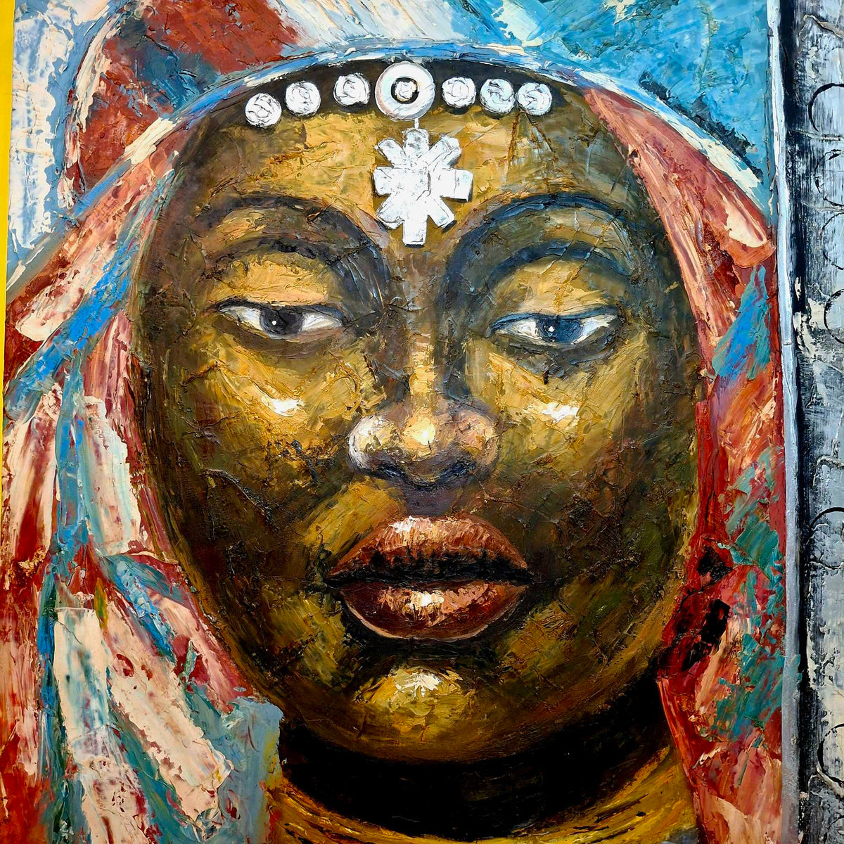 Quadro etnico ritratto tribal dipinto spirituale