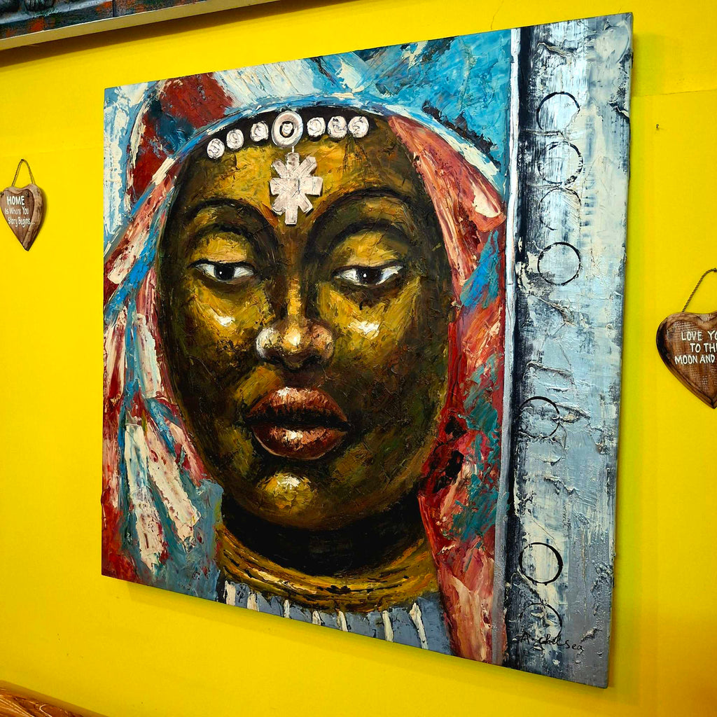 Quadro etnico ritratto tribal dipinto spirituale