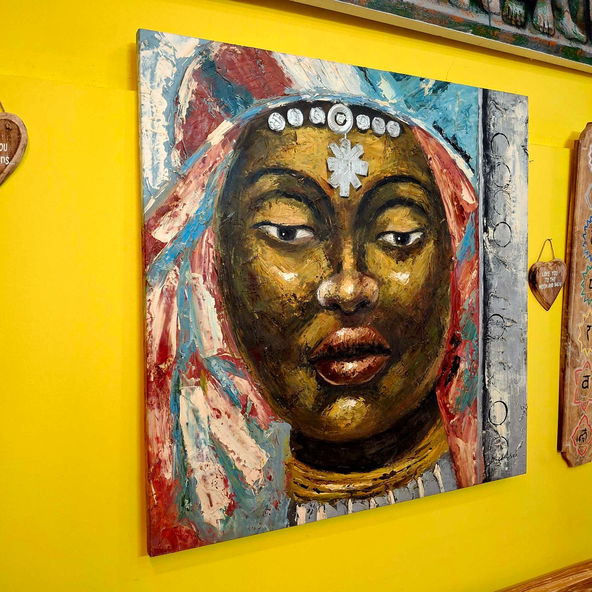 Quadro etnico ritratto tribal dipinto spirituale