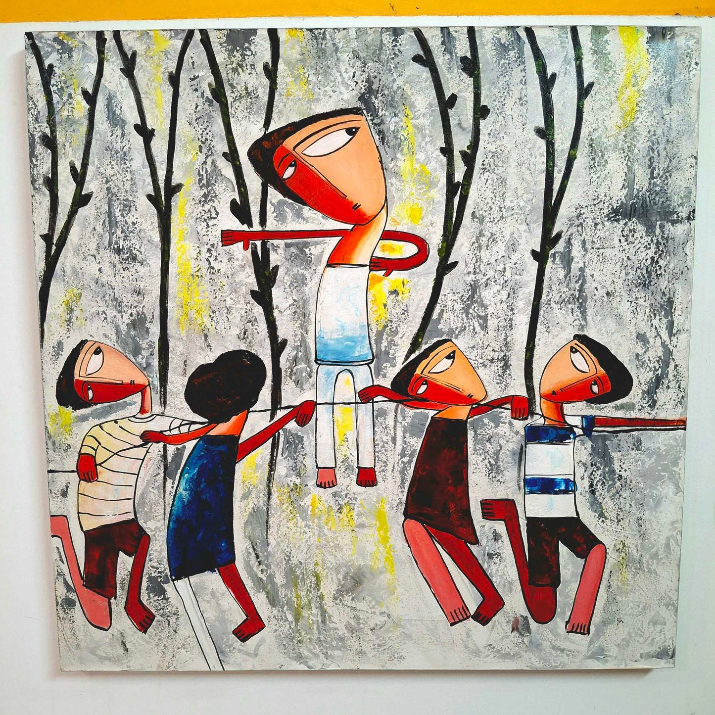 Quadro etnico acrilico su tela cubismo contemporaneo