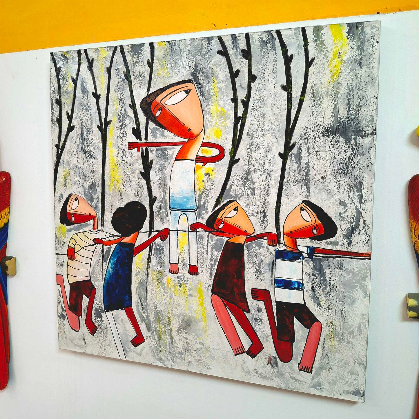 Quadro etnico acrilico su tela cubismo contemporaneo