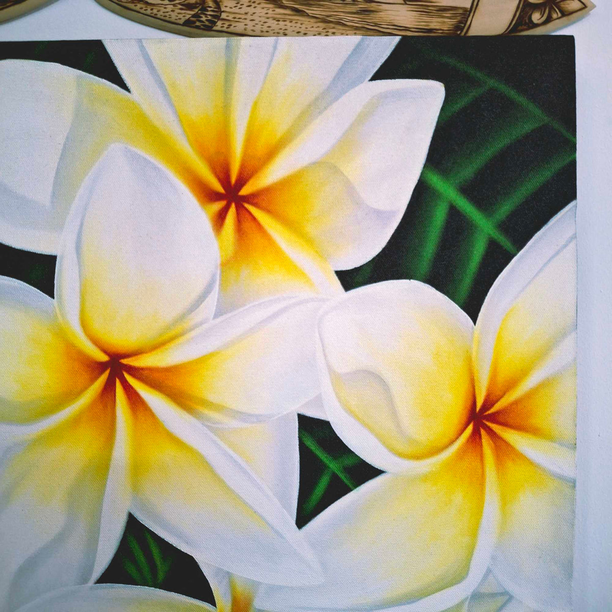Quadro etnico dipinto fiori di plumaria