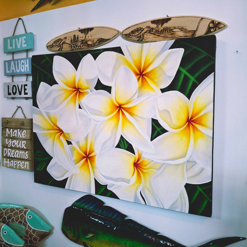 Quadro etnico dipinto fiori di plumaria