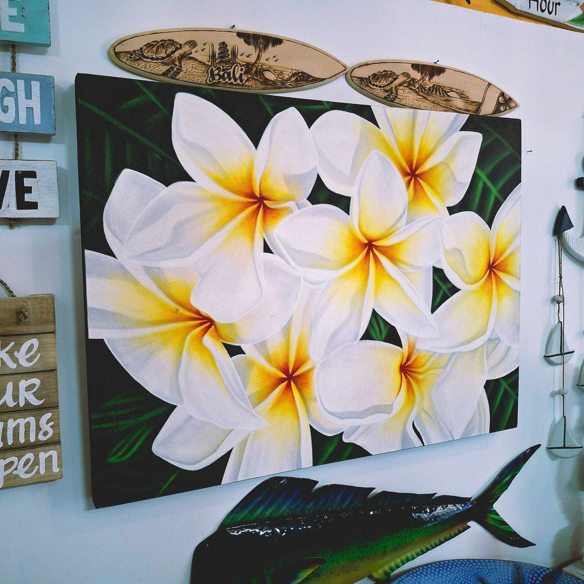 Quadro etnico dipinto fiori di plumaria