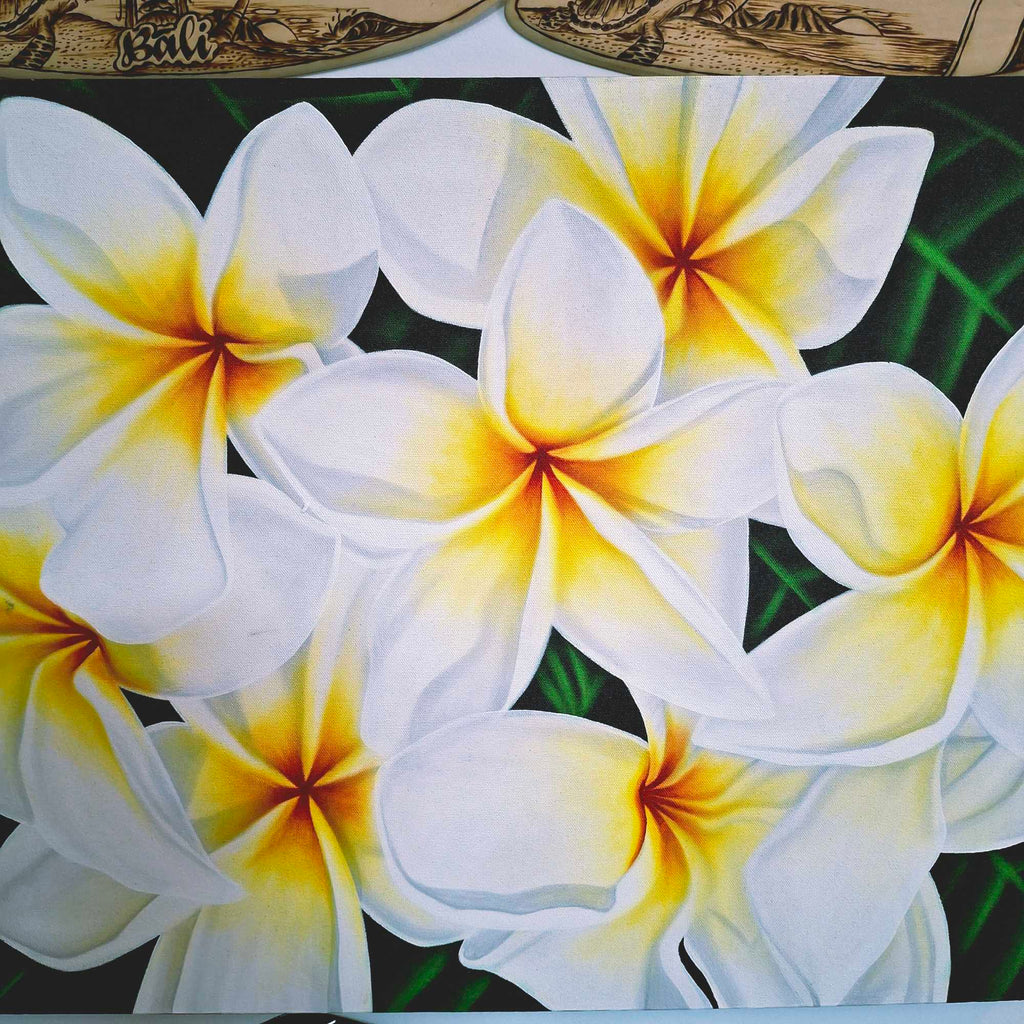 Quadro etnico dipinto fiori di plumaria