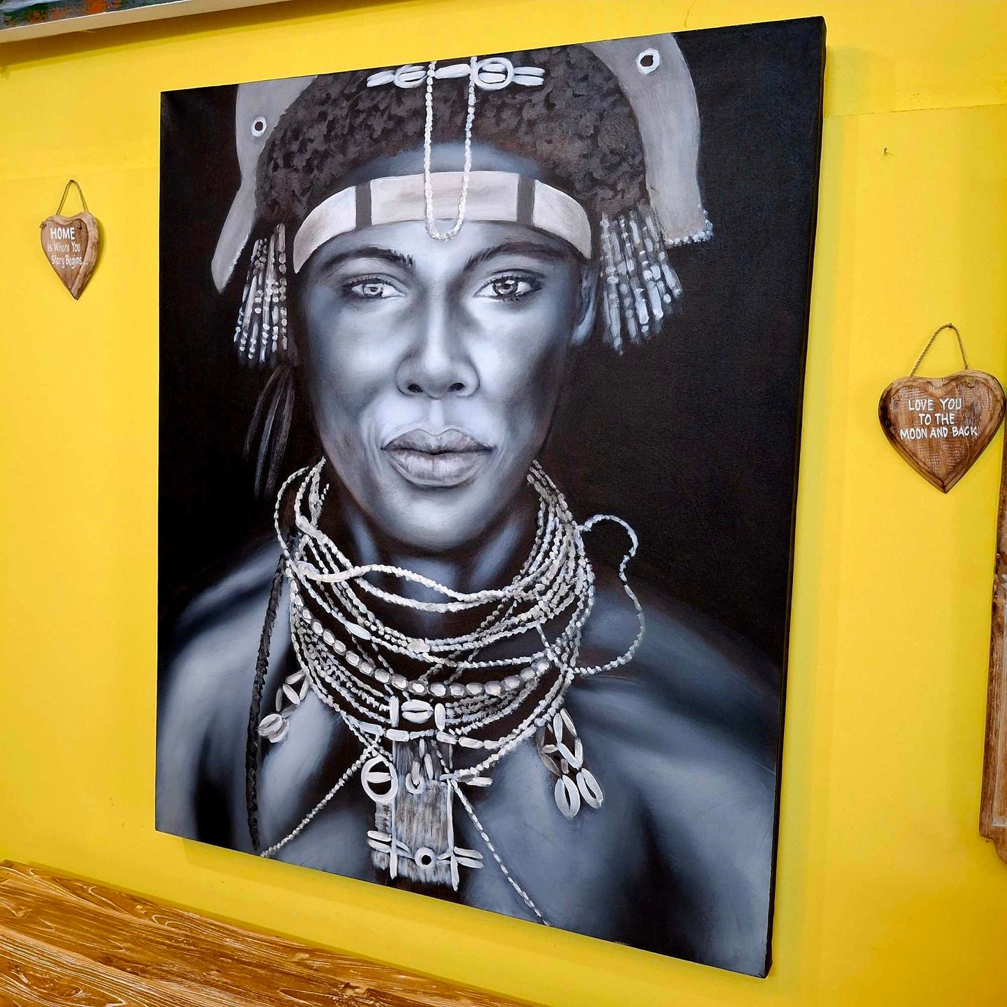 Quadro etnico olio su tela artigianale realistico