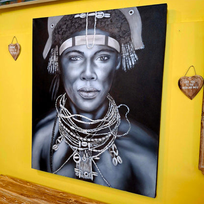 Quadro etnico olio su tela artigianale realistico