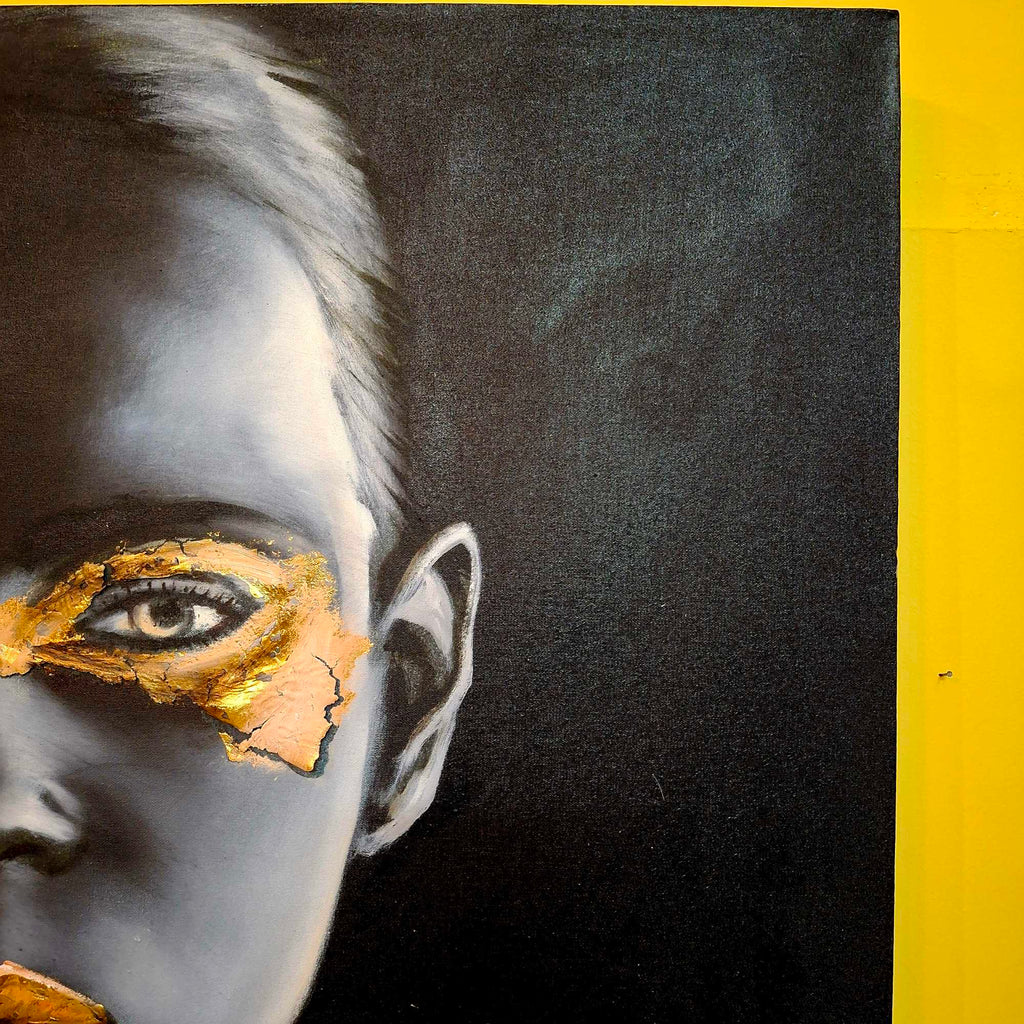 Quadro etnico olio su tela nero e oro "Time"