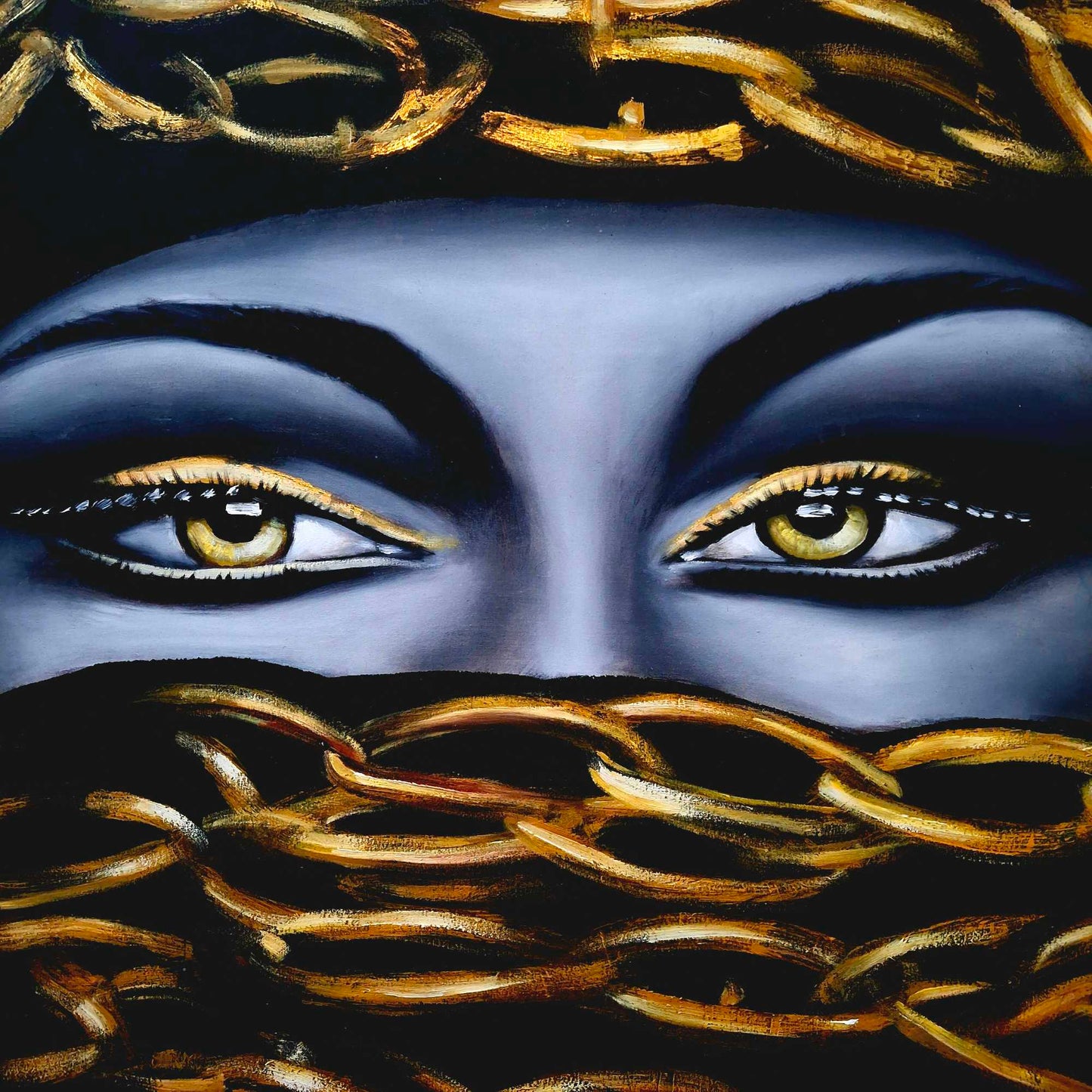 Quadro etnico olio su tela sguardo di donna incatenato