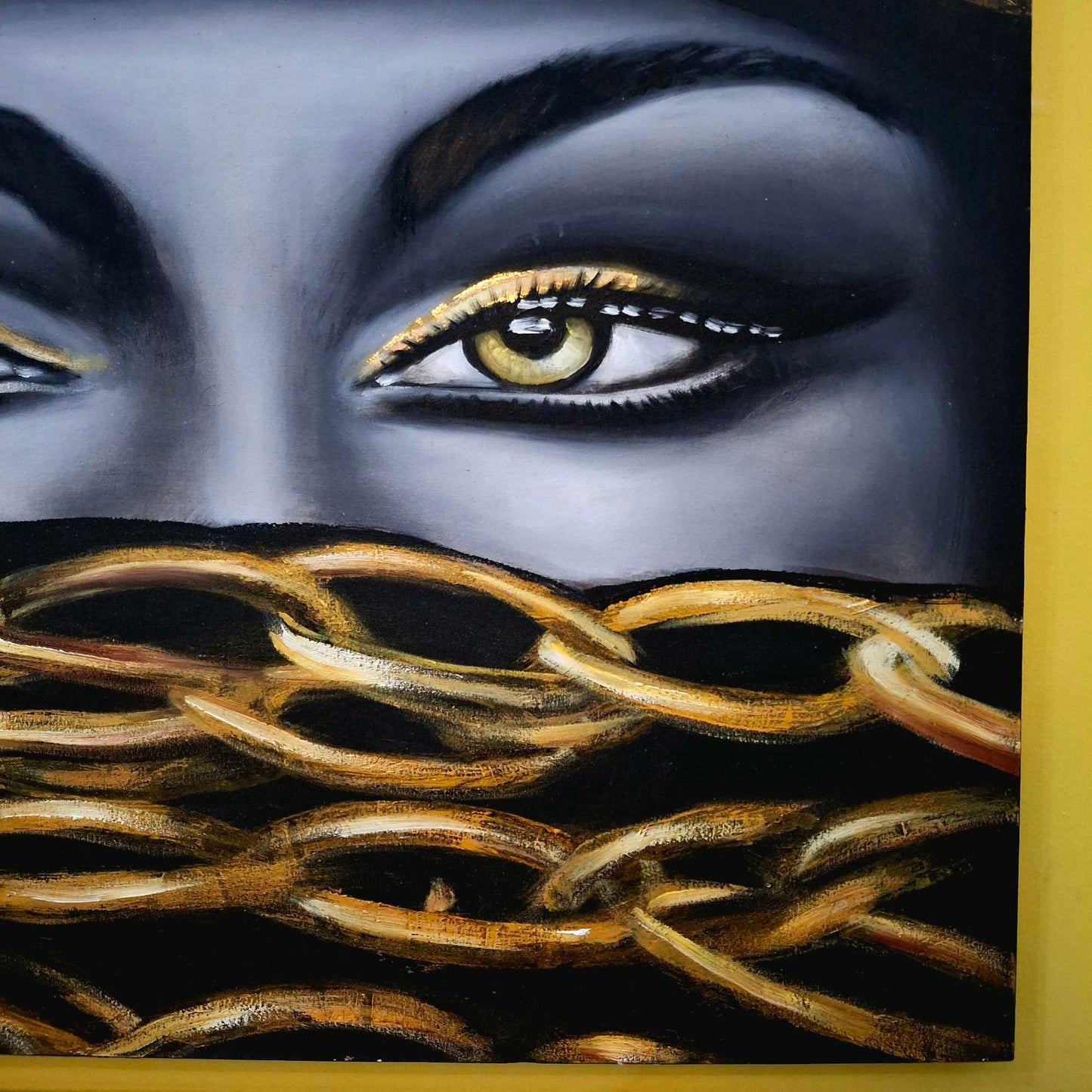 Quadro etnico olio su tela sguardo di donna incatenato