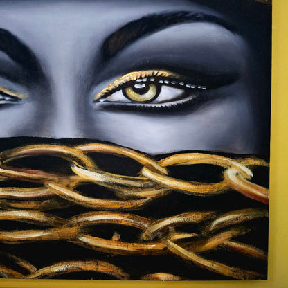 Quadro etnico olio su tela sguardo di donna incatenato