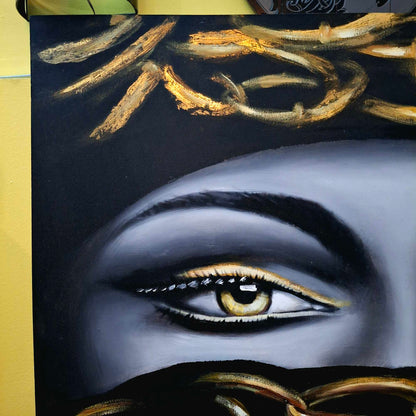 Quadro etnico olio su tela sguardo di donna incatenato