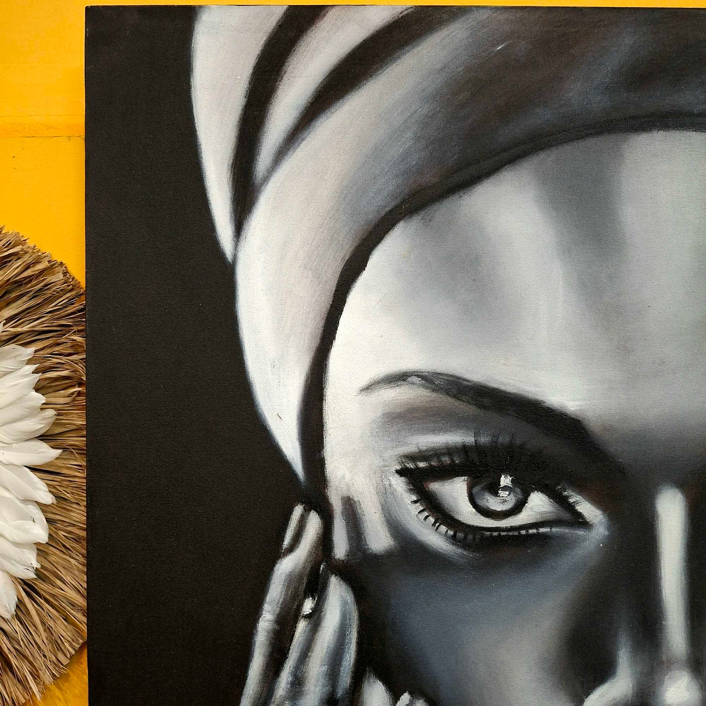 Quadro etnico olio su tela woman in gold