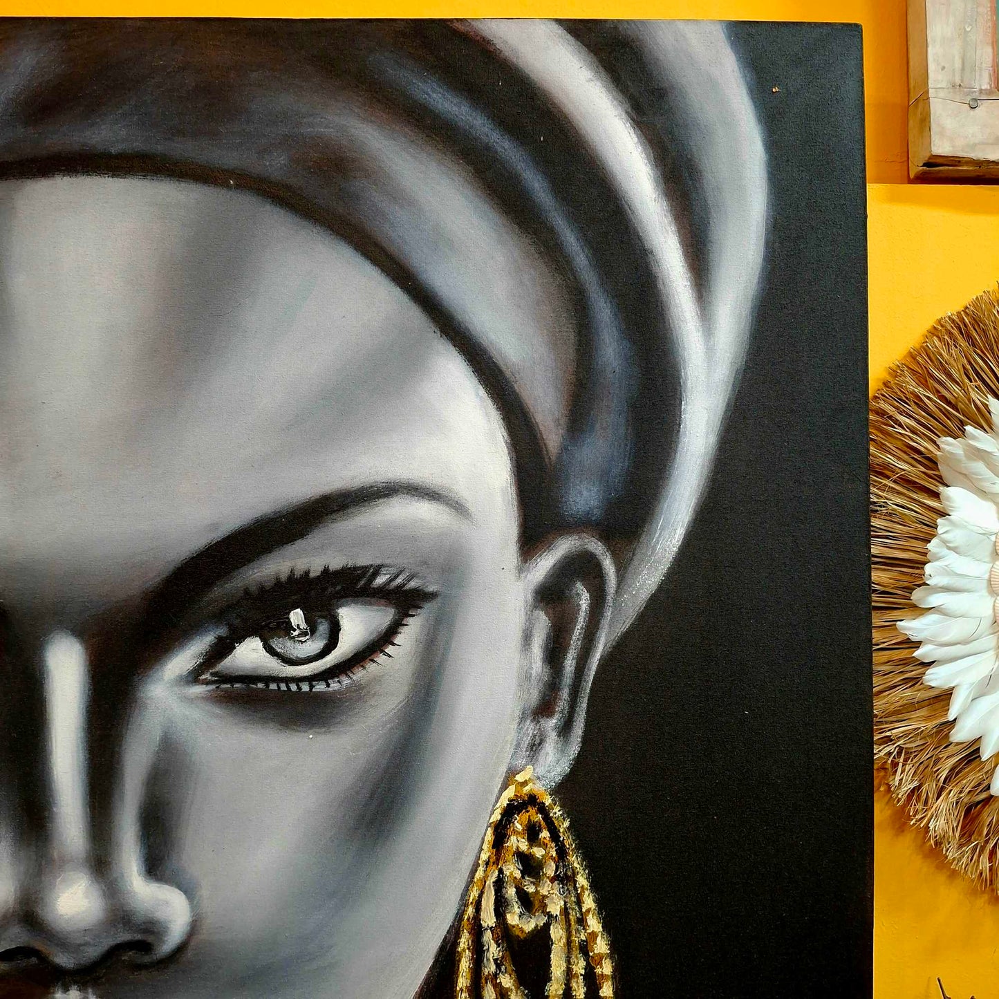Quadro etnico olio su tela woman in gold