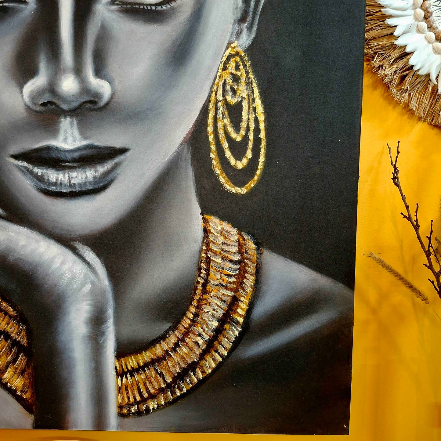 Quadro etnico olio su tela woman in gold
