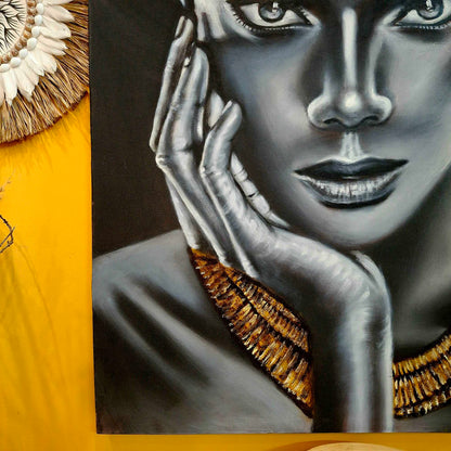 Quadro etnico olio su tela woman in gold