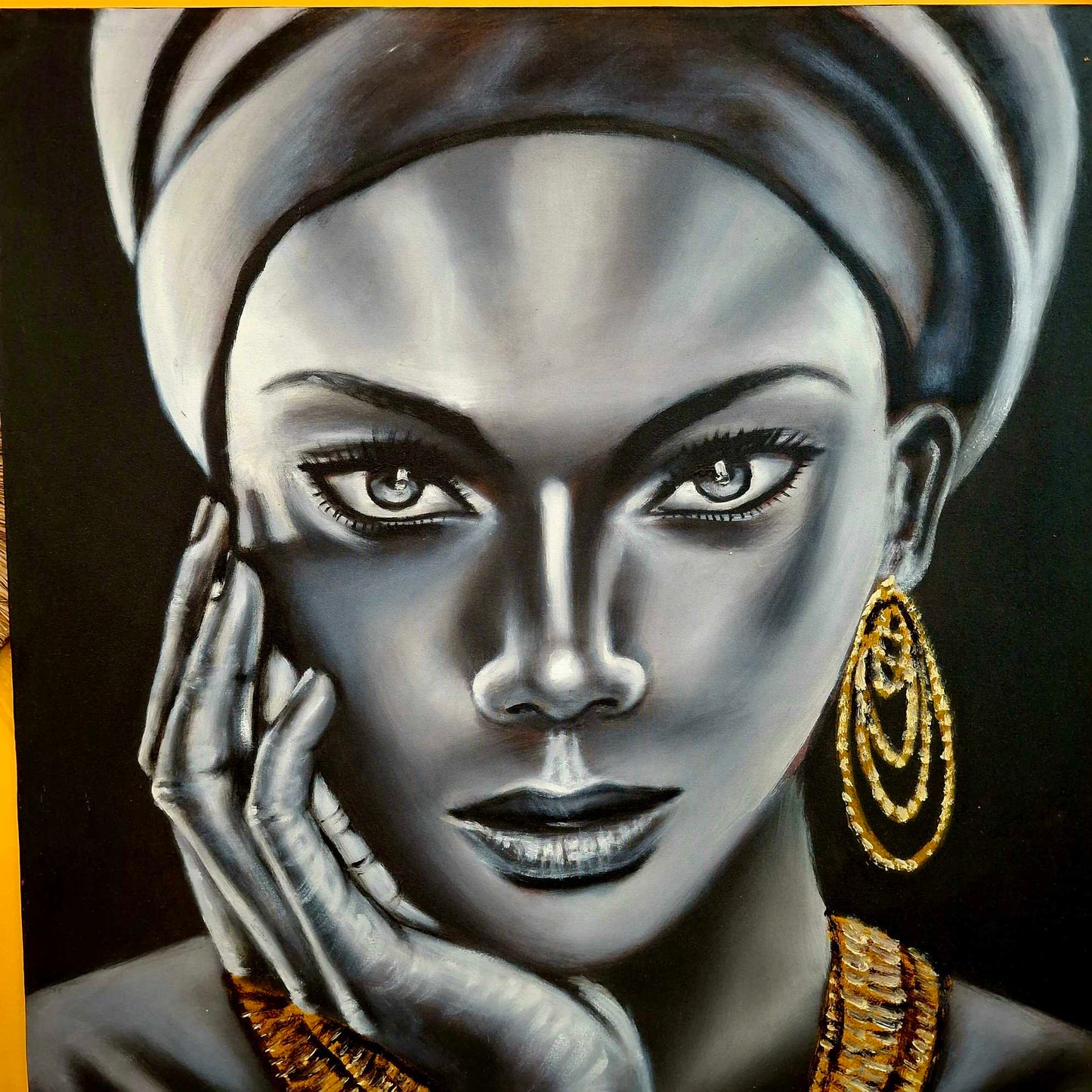 Quadro etnico olio su tela woman in gold