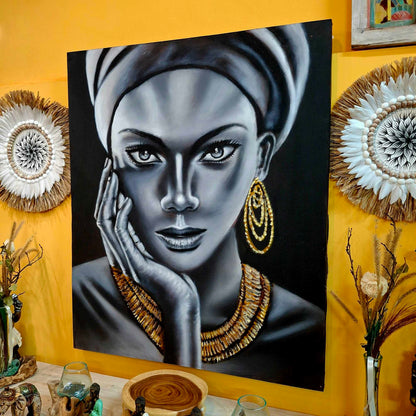 Quadro etnico olio su tela woman in gold