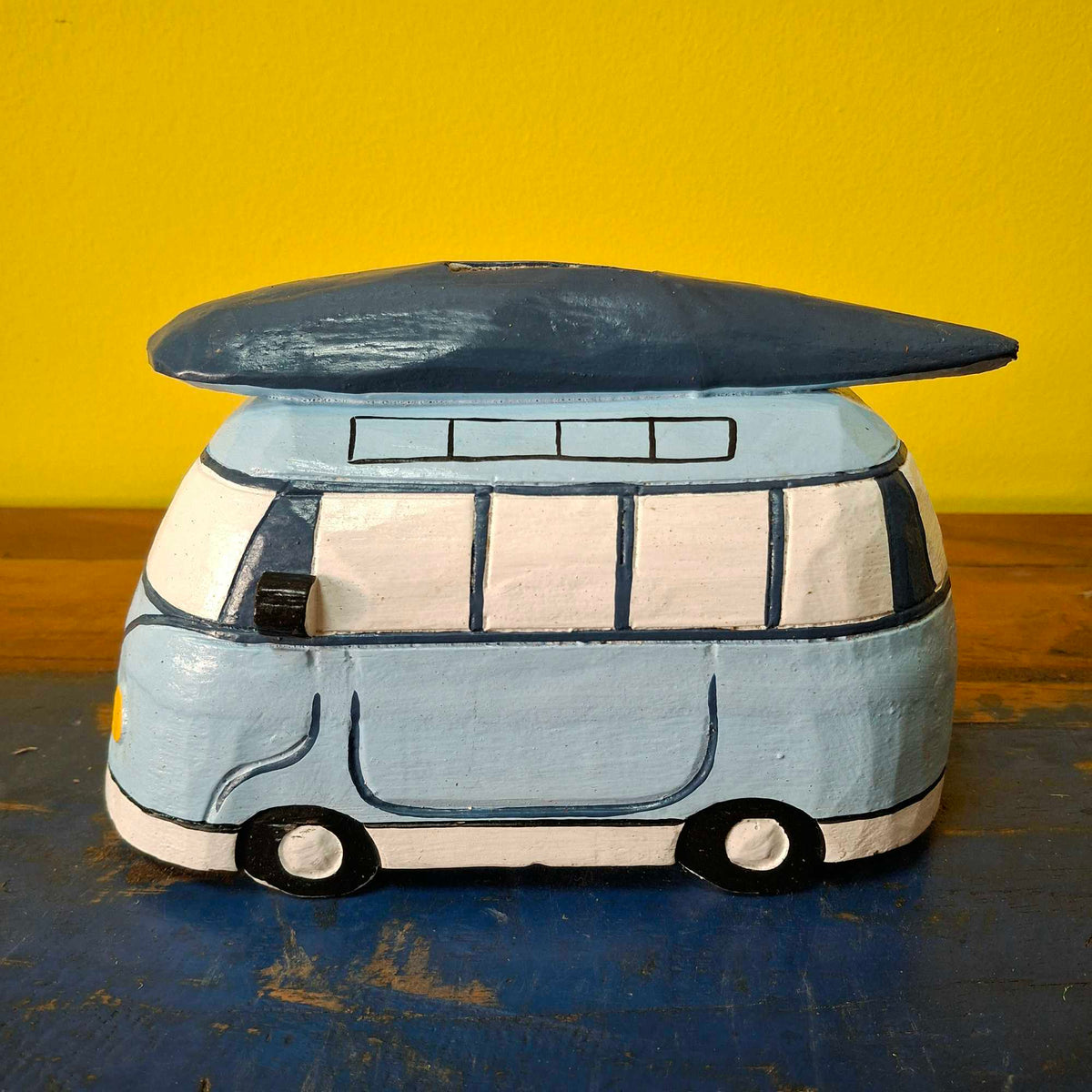 Salvadanaio Furgone Hippie In Legno Soprammobile