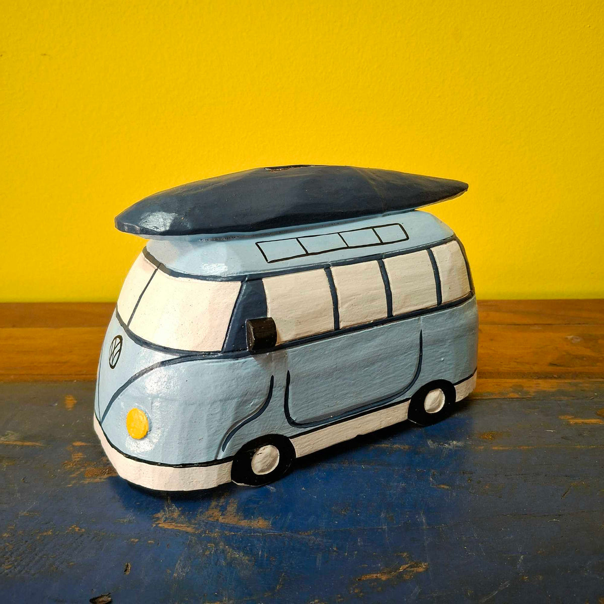 Salvadanaio Furgone Hippie In Legno Soprammobile