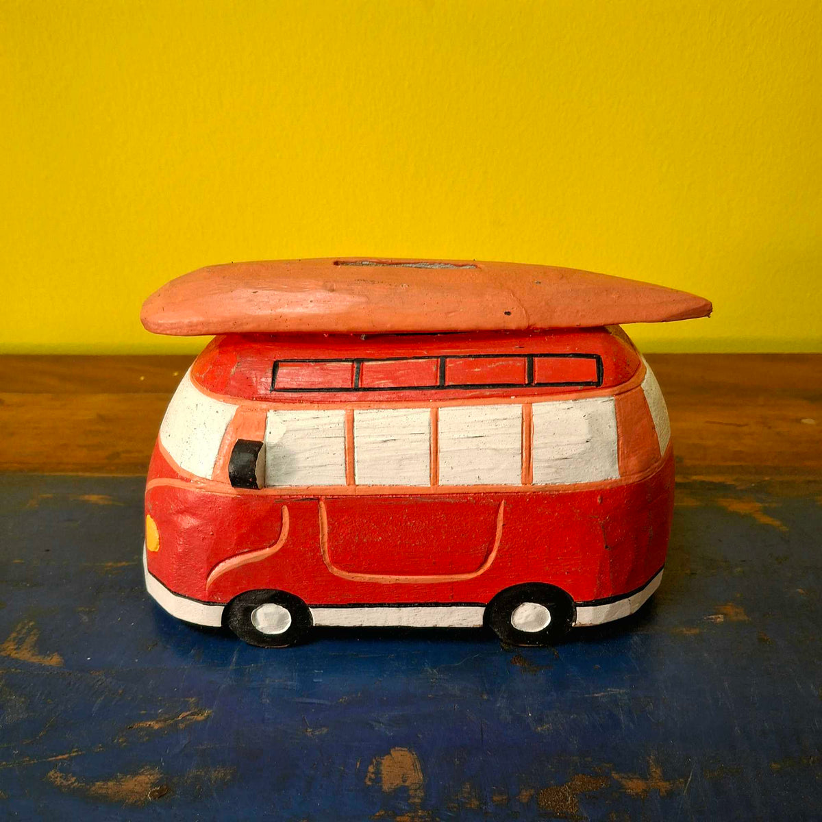 Furgone Hippie In Legno Salvadanaio Soprammobile