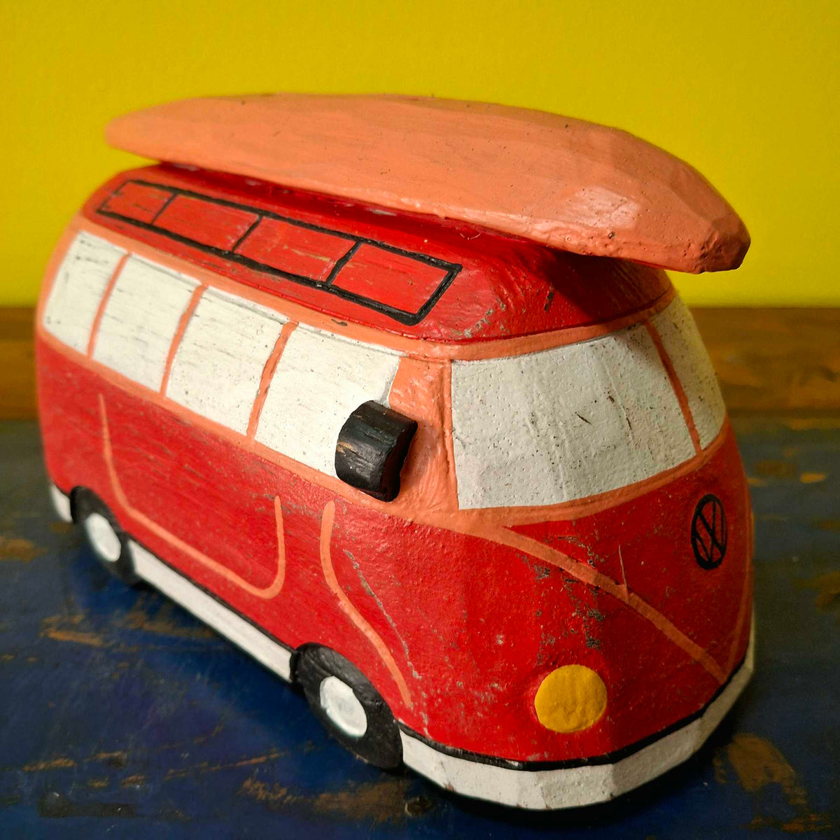 Furgone Hippie In Legno Salvadanaio Soprammobile