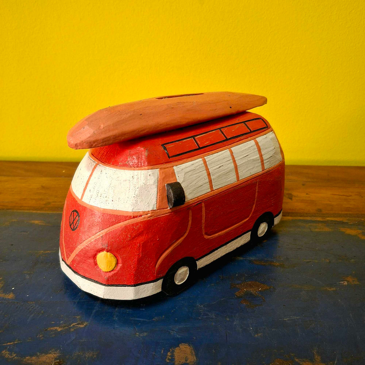 Furgone Hippie In Legno Salvadanaio Soprammobile