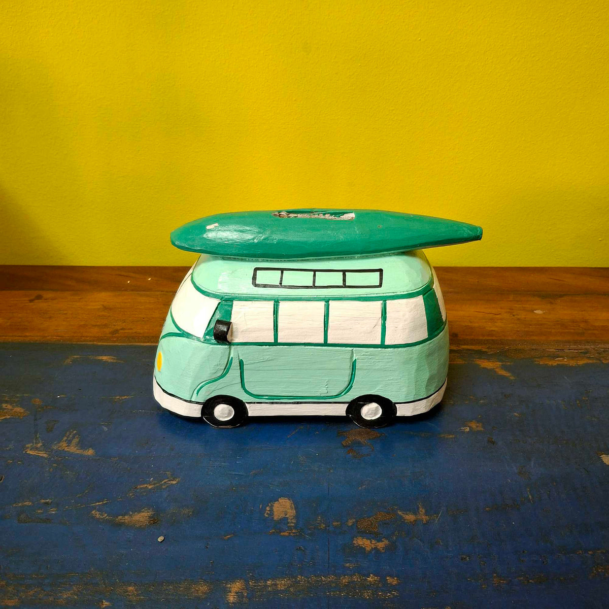 Furgone Hippie Salvadanaio In Legno Soprammobile