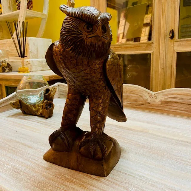 Gufo in legno statuetta civetta scultura etnica