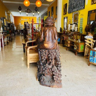 Fisherman statue in solid teak wood ethnic sculpture