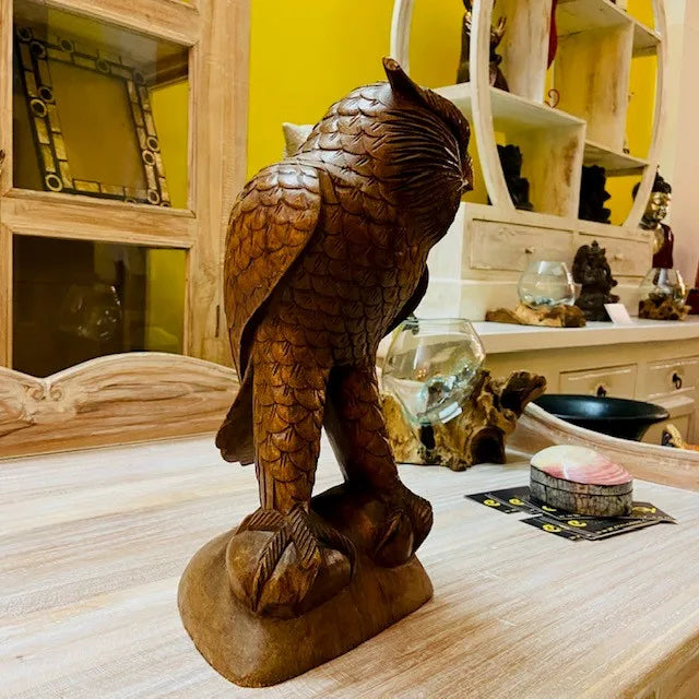 Gufo in legno statuetta civetta scultura etnica