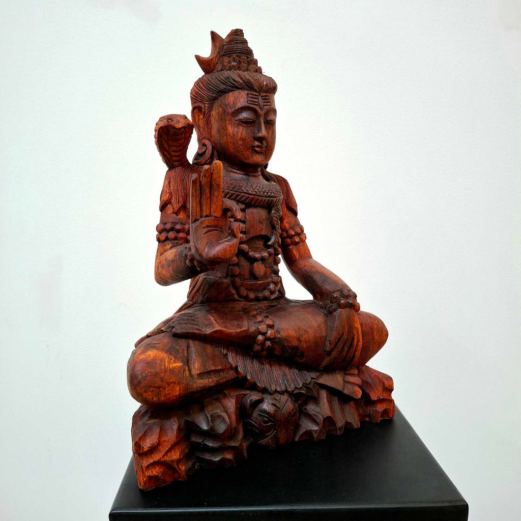 Scultura Shiva statuetta sacra legno meditazione