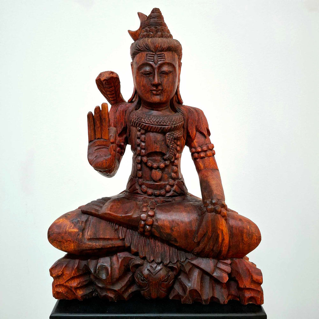 Scultura Shiva statuetta sacra legno meditazione