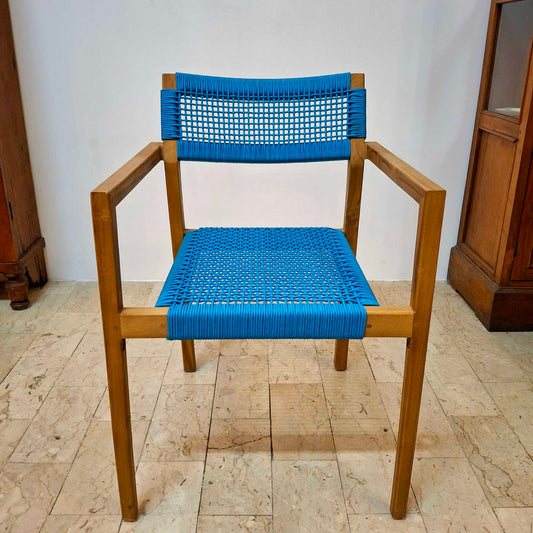 Chaise ergonomique en bois de teck avec cordes tressées