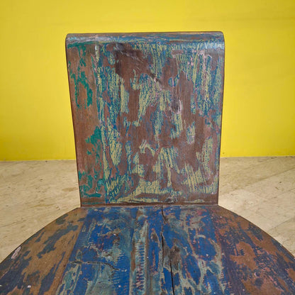 Chaise tabouret ethnique en bois de teck recyclé vintage