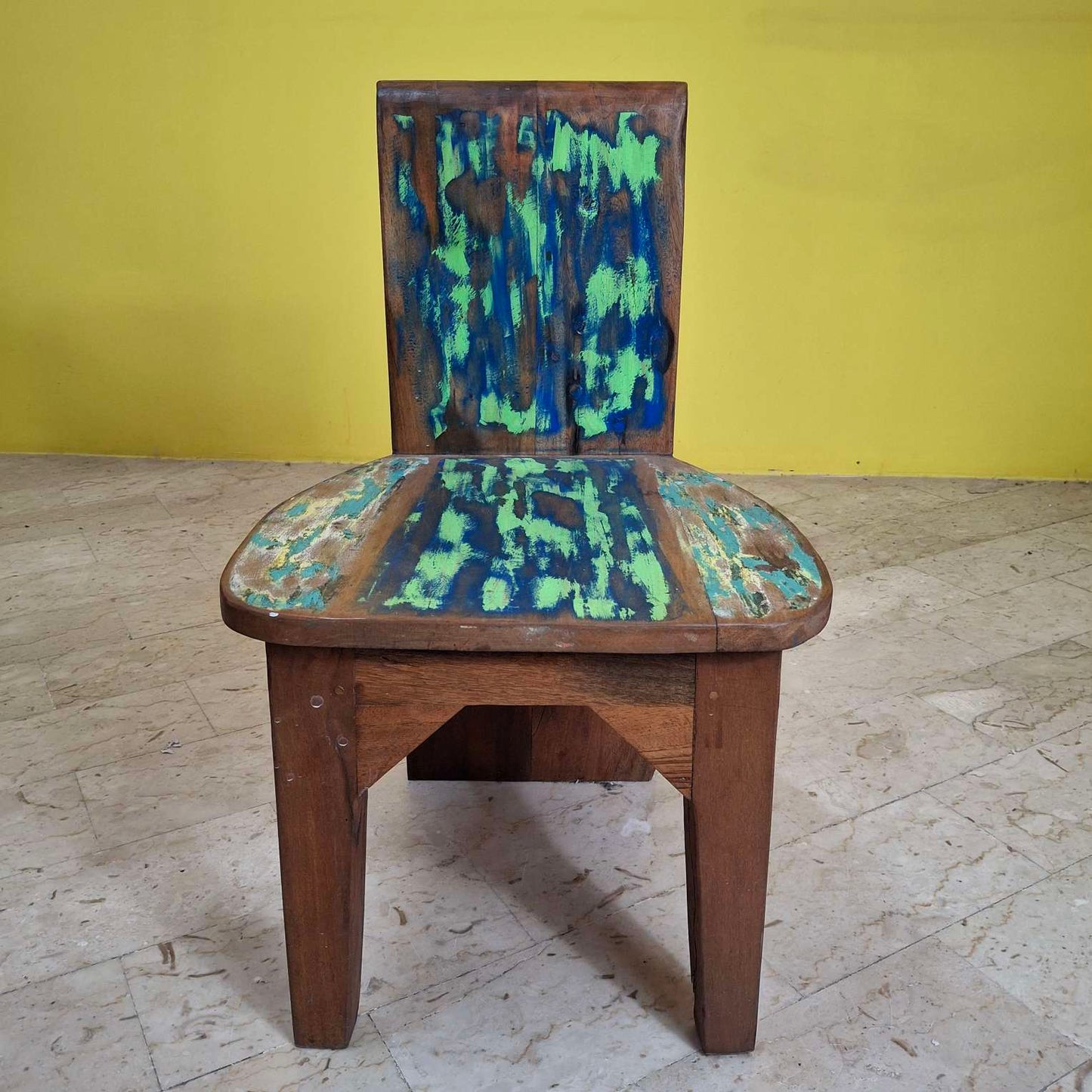 Chaise tabouret ethnique en bois de teck recyclé vintage